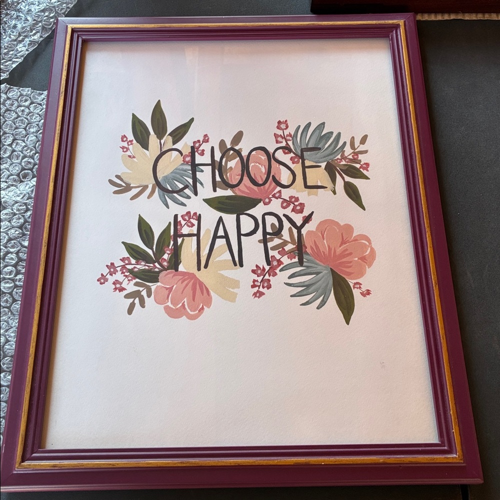 Floral 'Choose Happy' Framed Wall Art